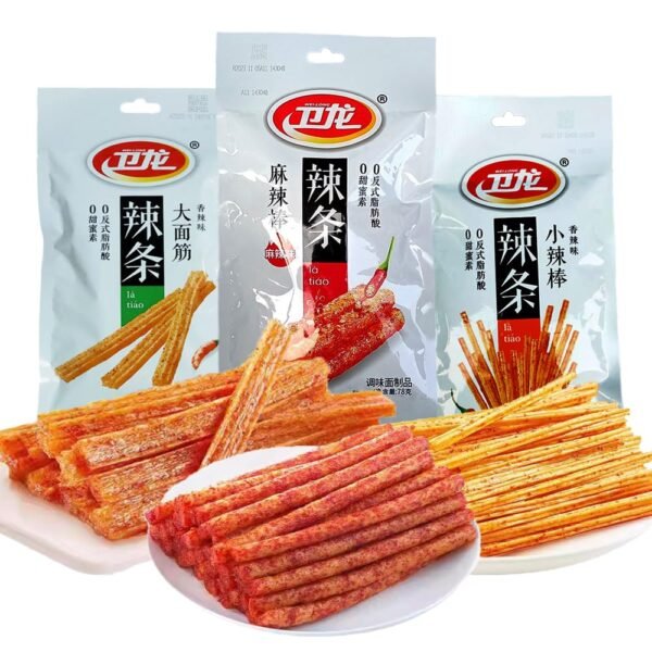 Spicy Strips - Spicy Gluten Latiao, Chinese Special Casual Snack Food, Made From Wheat/Chili/Spice, Low Sugar and Low Calories, Best Vegan, 78g (Pack of 2)